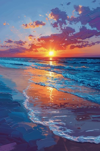 Sunset beach seascape - beach, canvas