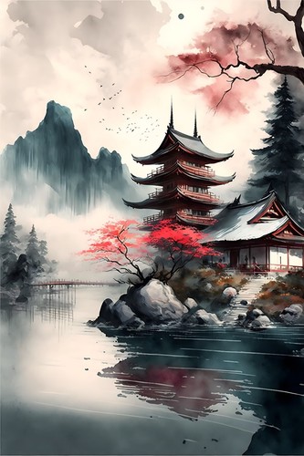 Japanese landscape canvas - landscape,