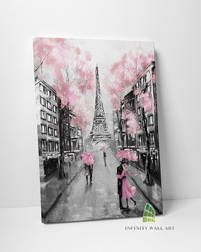 Pink paris city canvas - pink,