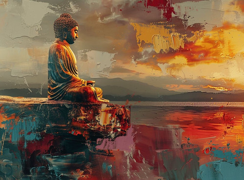Sunset buddha canvas picture - canvas,