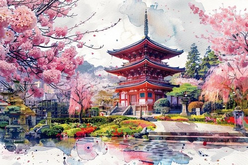 Japanese landscape blossom - landscape,