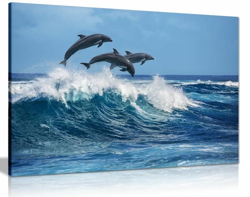 Dolphins jumping over blue - jumping,