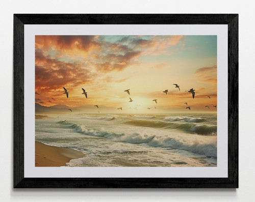 Sunset beach seascape framed - sunset,