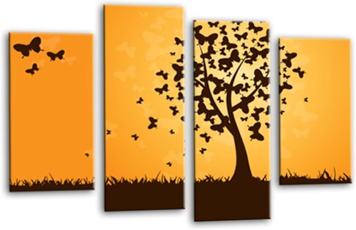 Floral wall art orange black - floral,